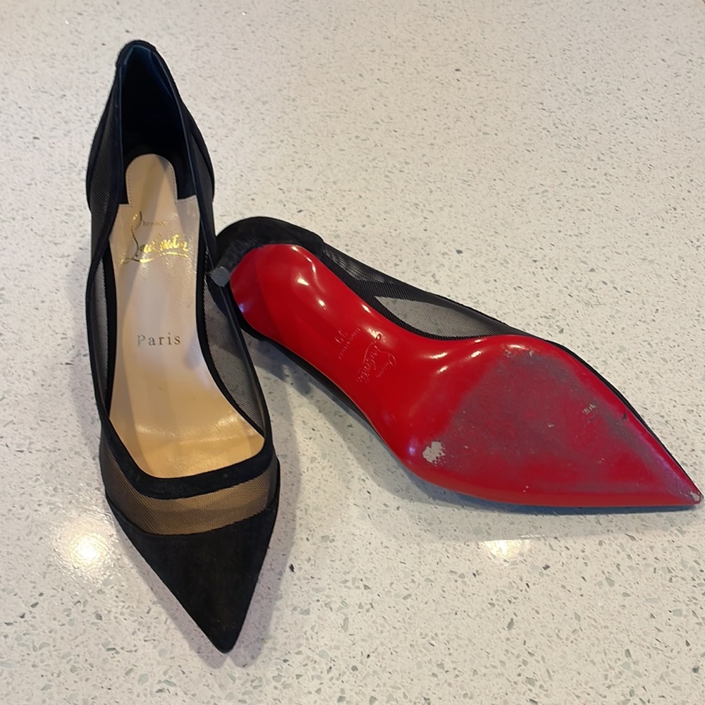 Like new Louboutins. Low black suede pump with mesh detail. - Picture 2 of 3